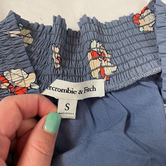 Abercrombie & Fitch Blue Floral Smocked Off The Shoulder Babydoll Mini Dress S - Picture 7 of 14